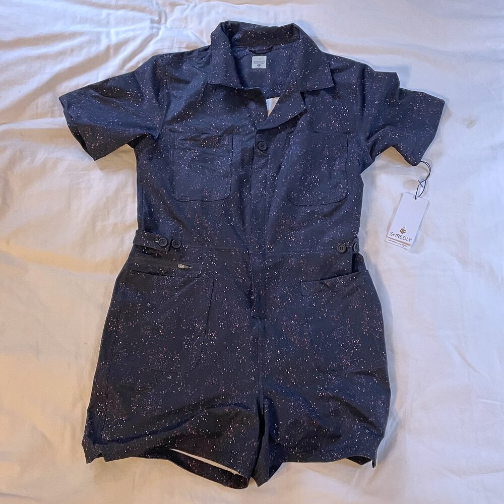 Black and Blue Denim Jumpsuit with Collared Neckline